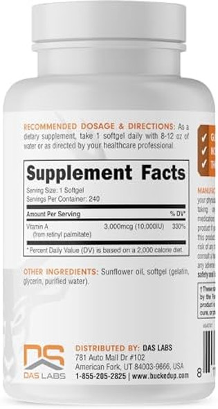 Bucked Up Vitamin A 10000Iu Per Serving Essentials (240 Servings 240 Softgels)