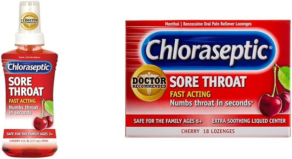 Chloraseptic Sore Throat Spray Cherry 6 Fl Oz 1 Bottle Sore Throat Lozenges Cherry 18 Count