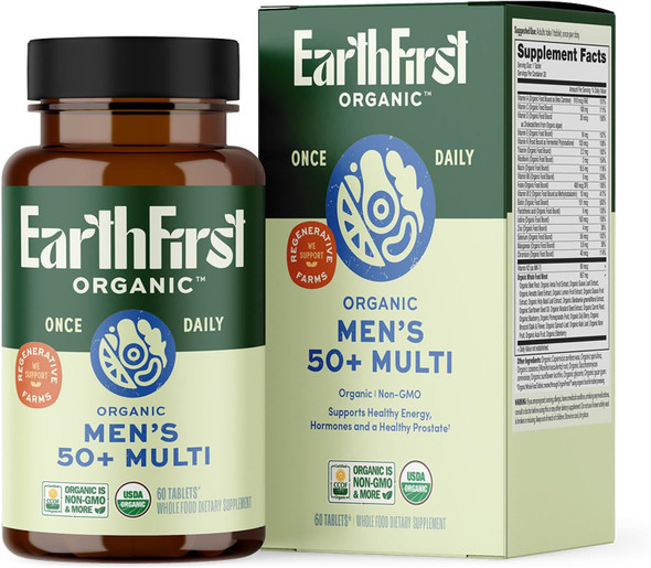 Earthfirst Organic Once Daily Multi For Men 50+ 19 Vitamins From Herbs & Superfoods Supports Prostate Health Energy Levels And Strong Bones 30 Count