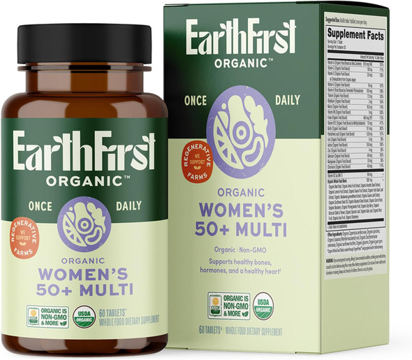 Earthfirst Organic Once Daily Multivitamin For Women 50+ Supports Bone Strength Energy And Heart Health 60 Count