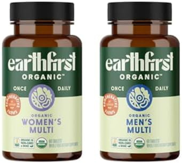 Earthfirst Organic Women'S & Men'S Once Daily Multi Bundle19 Vitamins From Herbs & Superfoods 60 Count