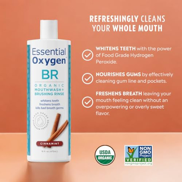 Essential Oxygen Br  Organic Brushing Rinse All Natural Mouthwash For Whiter Teeth Fresher Breath And Happier Gums Alcohol- Oral Care Cinnamint 2 Piece Set 16 Oz Essential Oxygen Br  Organic Brushing Rinse All Natural Mouthwash For Whiter Teeth Fresher Breath And Happier Gums Alcohol- Oral Care Cinnamint 2 Piece Set 16 Oz