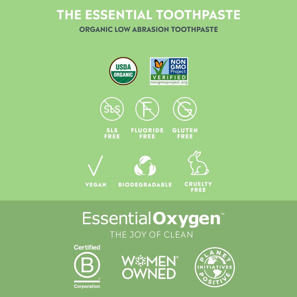 Essential Oxygen Br  Organic Toothpaste For Whiter Teeth Fresher Breath Happier Gums Tooth Sensitivity Peppermint 4 Ounce (Pack Of 2)