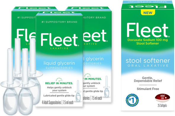Fleet Liquid Glycerin Suppositories For Constipation Relief Fast And Effective Stimulant- Laxative 4 Bottles Per Pack 7.5 Ml Each Pack Of 3
