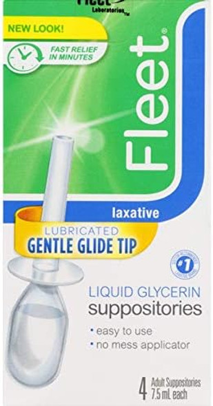 Fleet Laxative Liquid Glycerin Suppositories  4 Count  7.5 Ml Each  Pack Of 12  Fast Constipation Relief In Minutes