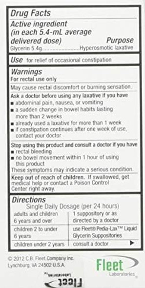 Fleet Liquid Glycerin Suppositories For Adult Constipation 7.5 Ml 4 Bottles (4 Pack)