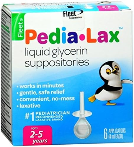 Fleet Pedia-Lax Laxative Liquid Glycerin Suppositories For Kids Ages 2-5 6 Ct (5 Pack)