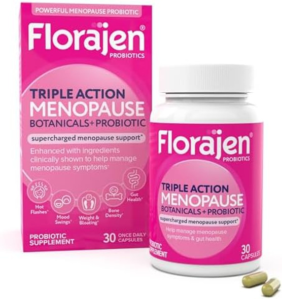 Florajen Triple-Action Menopause Probiotic - Hormonal Balance Hot Flash & Mood Swing Relief - Weight Management & Digestive Support - Featuring Berberine Black Cohosh & Botanical - 30 Capsules Florajen Triple-Action Menopause Probiotic - Hormonal Balance Hot Flash & Mood Swing Relief - Weight Management & Digestive Support - Featuring Berberine Black Cohosh & Botanical - 30 Capsules