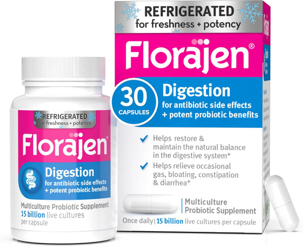 Florajen Digestion Probiotic - Advanced Gut Health Supplement For Constipation & Bloating Relief - 15 Billion Live Cultures - Multi-Strain Formula - Refrigerated For Potency & Freshness - 90 Capsules Florajen Digestion Probiotic - Advanced Gut Health Supplement For Constipation & Bloating Relief - 15 Billion Live Cultures - Multi-Strain Formula - Refrigerated For Potency & Freshness - 90 Capsules