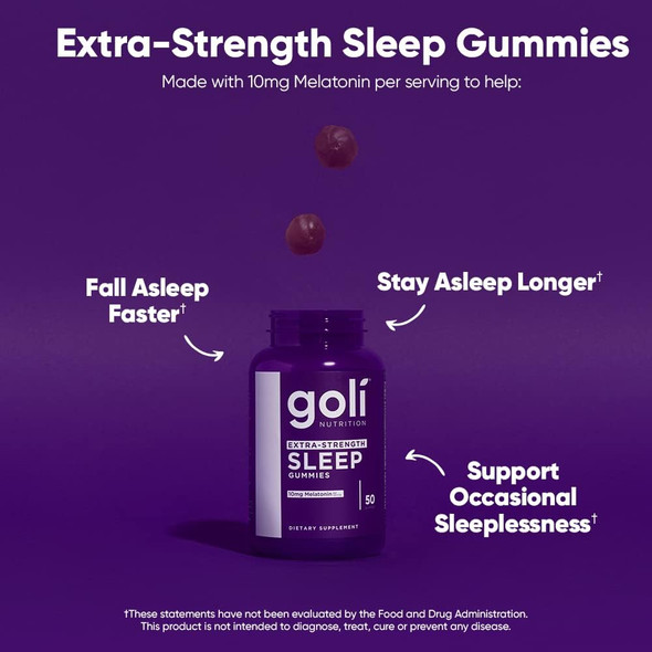 Goli Nutritional Supplement Extra Strength Sleep Gummy 10Mg Melatonin - 1 Pack 50 Count - Gluten- Vegan Non-Gmo And Gelatin-