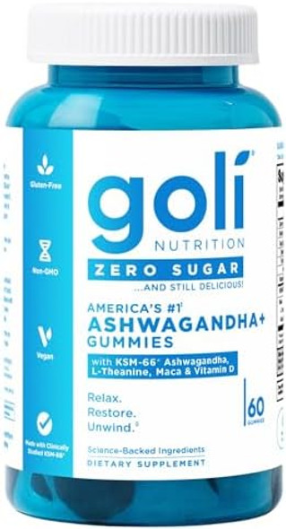 Goli Zero Sugar Ashwagandha & Vitamin D Maca L-Theanine Gummies No Artificial Sweeteners No Sugar Alcohols. Mixed Berry Ksm-66 Vegan Plant Based Non-Gmo Gluten- & Gelatin . (1)
