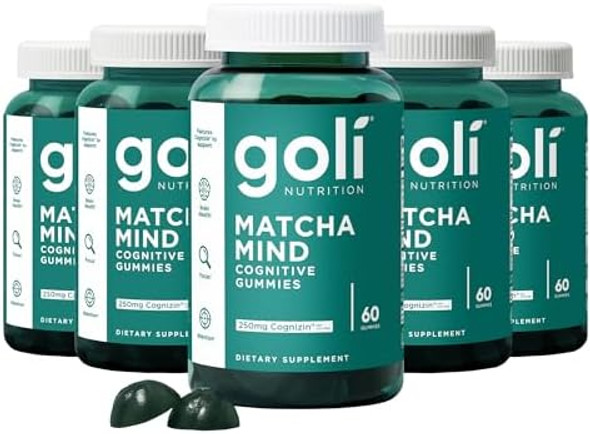 Goli Matcha Mind Gummies - 300 Count - Green Tea Leaves Powder With Cognizin For Focus Attention And Brain Health Vegan Non-Gmo Gluten- & Gelatin .