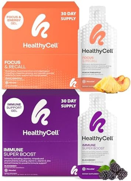 Healthycell Focus & Recall Brain Supplement For Memory & Focus + Immune Super Boost Supplement Bundle