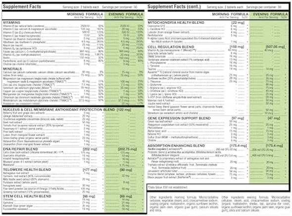 Healhtycell Am/Pm Healthspan System - 90+ Vitamins Minerals Protective Phytonutrients Probiotics & Enzymes For Advanced Cellular Nutrition - 60 Am Tablets & 60 Pm Tablets