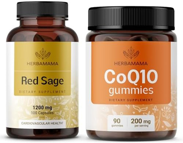 Herbamama Red Sage And Coq10 Kit - Bundle Of Red Sage Dan Shen Capsules & Coenzyme Q10 Gummies - Vegan Non-Gmo Gelatin- - 2 Pack Herbamama Red Sage And Coq10 Kit - Bundle Of Red Sage Dan Shen Capsules & Coenzyme Q10 Gummies - Vegan Non-Gmo Gelatin- - 2 Pack