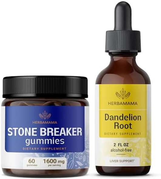 Herbamama Stone Breaker And Dandelion Kit - Bundle Of 1600Mg Chanca Piedra Gummies & Dandelion Root Tincture 2 Fl Oz - Vegan Non-Gmo Alcohol & Gelatin- - 2 Pack Herbamama Stone Breaker And Dandelion Kit - Bundle Of 1600Mg Chanca Piedra Gummies & Dandelion Root Tincture 2 Fl Oz - Vegan Non-Gmo Alcohol & Gelatin- - 2 Pack