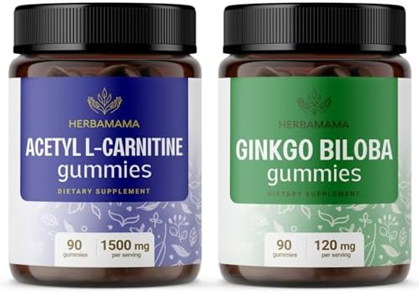 Herbamama L-Carnitine And Ginkgo Biloba Kit - Bundle Of Acetyl L-Carnitine & Ginkgo Biloba Gummies - Vegan Non-Gmo Gelatin- - 2 Pack