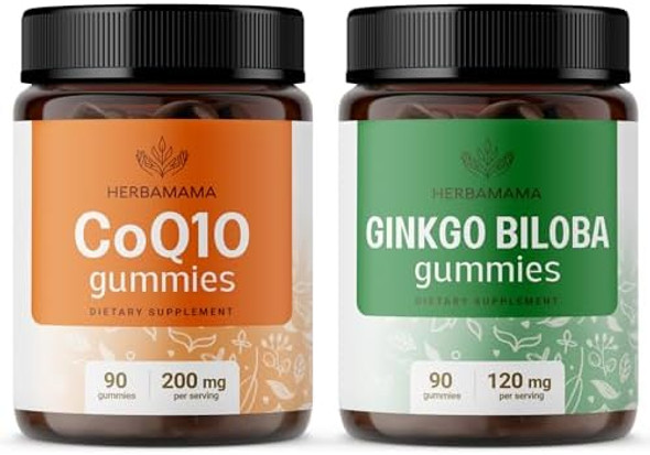 Herbamama Coq10 And Ginkgo Biloba Kit - Bundle Of Coenzyme Q10 & Ginkgo Biloba Gummies - Vegan Non-Gmo Gelatin- - 2 Pack