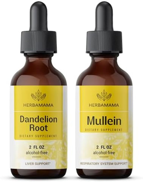 Herbamama Herbal Liquid Drops Kit - Bundle Of Dandelion Root & Mullein Leaf Tincture 2 Fl Oz - Vegan Non-Gmo Sugar & Alcohol- - 2 Pack