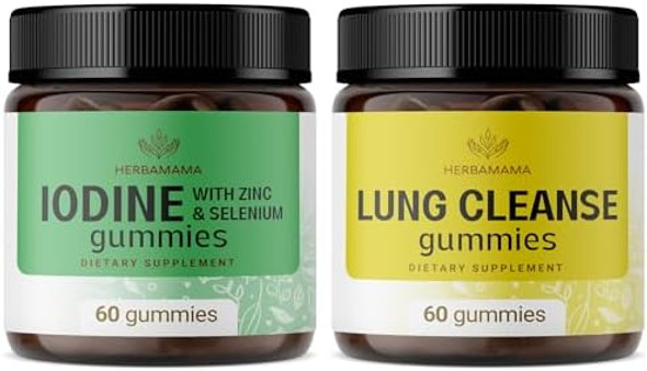 Herbamama Potassium Iodine And Lung Cleanse Kit - Bundle Of Iodine Gummies & Lung Cleanse Complex Gummies - Vegan Non Gmo - 2 Pack Herbamama Potassium Iodine And Lung Cleanse Kit - Bundle Of Iodine Gummies & Lung Cleanse Complex Gummies - Vegan Non Gmo - 2 Pack