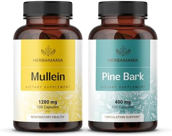 Herbamama Mullein Leaf And Pine Bark Kit - Bundle Of 1200Mg Mullein Leaf Capsules & 400Mg Pine Bark Capsules - Vegan Non Gmo - 2 Pack Herbamama Mullein Leaf And Pine Bark Kit - Bundle Of 1200Mg Mullein Leaf Capsules & 400Mg Pine Bark Capsules - Vegan Non Gmo - 2 Pack