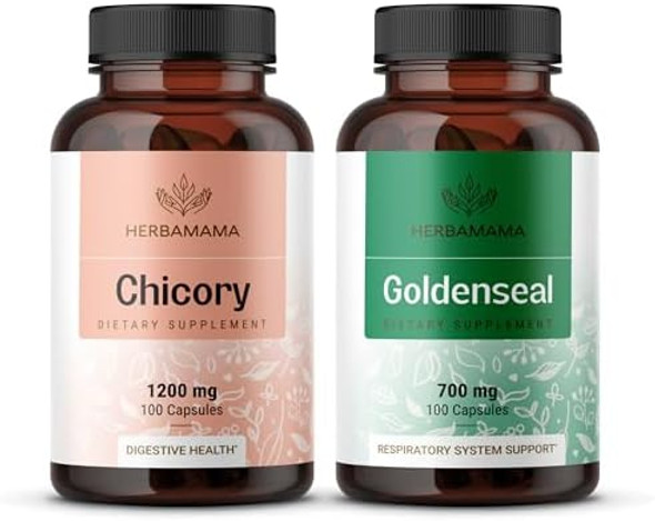 Herbamama Chicory And Goldenseal Kit - Bundle Of Chicory Root Capsules 100 & Goldenseal Root Capsules - Vegan Non-Gmo Gelatin- - 2 Pack Herbamama Chicory And Goldenseal Kit - Bundle Of Chicory Root Capsules 100 & Goldenseal Root Capsules - Vegan Non-Gmo Gelatin- - 2 Pack