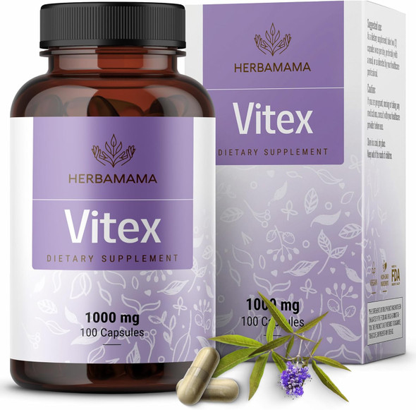 Herbamama Vitex Berry Capsules – Natural Menopause Supplements For Women – 1000Mg Vitex Chasteberry Fruit Per Serving For Menopause Support – Vegan Non-Gmo – 50-Day Supply
