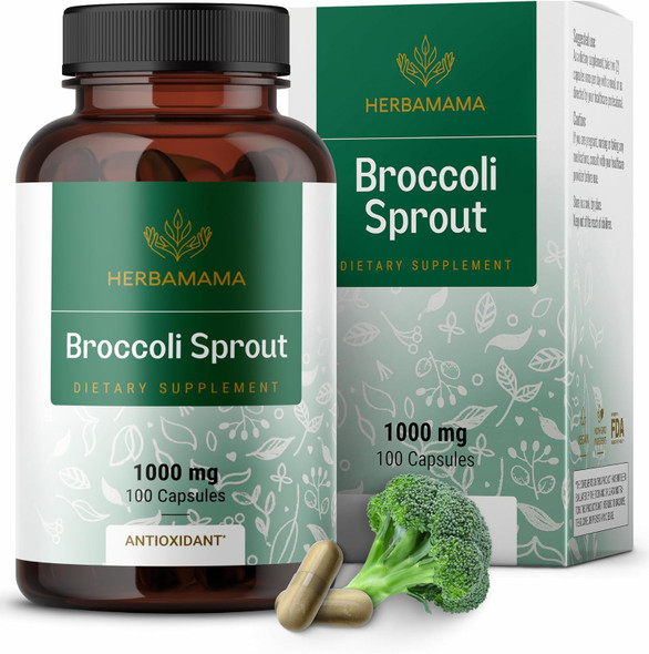 Herbamama Broccoli Sprouts Capsules - 1000Mg Broccoli Sprout Extract For Antioxidant & Immune Support - Vegan Non-Gmo Sulforaphane Supplements 100 Caps Herbamama Broccoli Sprouts Capsules - 1000Mg Broccoli Sprout Extract For Antioxidant & Immune Support - Vegan Non-Gmo Sulforaphane Supplements 100 Caps