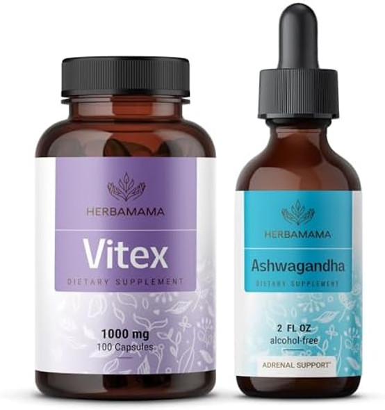 Herbamama Vitex And Ashwagandha Kit - Bundle Of 1000 Mg Vitex Chasteberry Capsules & Ashwagandha Liquid Drops 2 Fl Oz - Vegan Non-Gmo Sugar & Alcohol- - 2 Pack Herbamama Vitex And Ashwagandha Kit - Bundle Of 1000 Mg Vitex Chasteberry Capsules & Ashwagandha Liquid Drops 2 Fl Oz - Vegan Non-Gmo Sugar & Alcohol- - 2 Pack