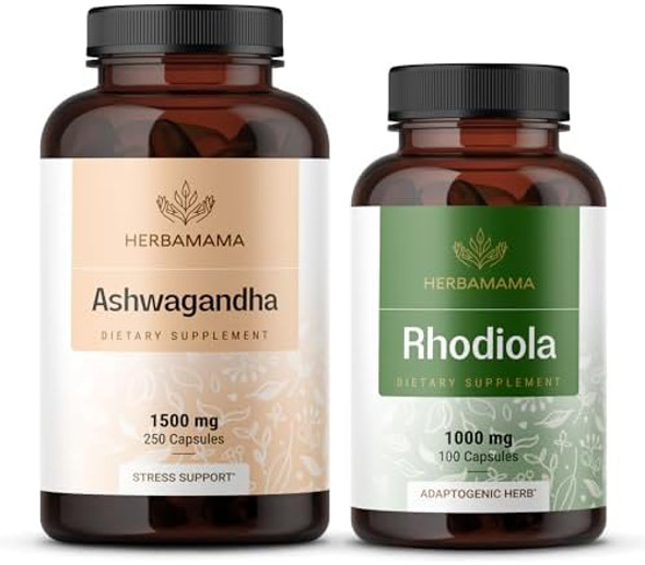 Herbamama Ashwagandha And Rhodiola Rosea Kit - Bundle Of 1500Mg Ashwagandha Root Capsules & 1000Mg Rhodiola Rosea Capsules - Vegan Non-Gmo Gelatin- - 2 Pack Herbamama Ashwagandha And Rhodiola Rosea Kit - Bundle Of 1500Mg Ashwagandha Root Capsules & 1000Mg Rhodiola Rosea Capsules - Vegan Non-Gmo Gelatin- - 2 Pack