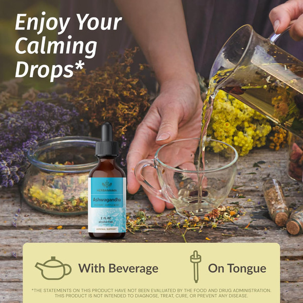 Herbamama Ashwagandha Liquid Drops - Vegan Ashwagandha Root Extract For Calm & Mood Support - Non-Gmo Alcohol & Sugar- Calming Supplement For Adults 28-Day Supply