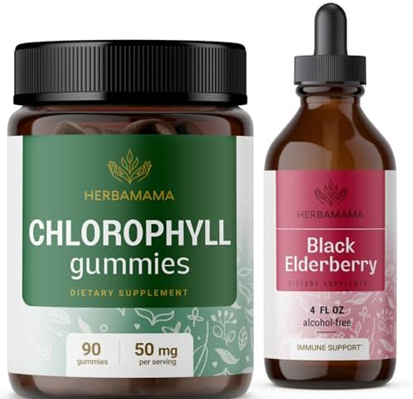 Herbamama Chlorophyll And Black Elderberry Kit - Bundle Of 50Mg Chlorophyll Gummies & Black Elderberry Extract Tincture 4 Fl Oz - Vegan Non-Gmo Sugar & Alcohol- - 2 Pack Herbamama Chlorophyll And Black Elderberry Kit - Bundle Of 50Mg Chlorophyll Gummies & Black Elderberry Extract Tincture 4 Fl Oz - Vegan Non-Gmo Sugar & Alcohol- - 2 Pack