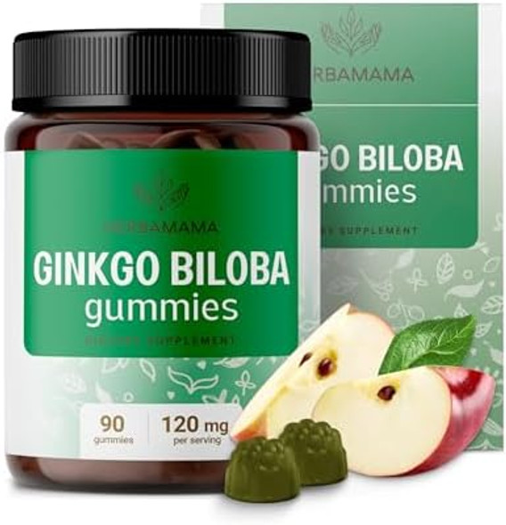 Herbamama Ginkgo Biloba Gummies - 120Mg Ginkgo Biloba Herb For Brain Support - Vegan Non-Gmo Brain Focus & Clarity Supplement - 90 Pectin-Based Apple-Flavored Chews Herbamama Ginkgo Biloba Gummies - 120Mg Ginkgo Biloba Herb For Brain Support - Vegan Non-Gmo Brain Focus & Clarity Supplement - 90 Pectin-Based Apple-Flavored Chews