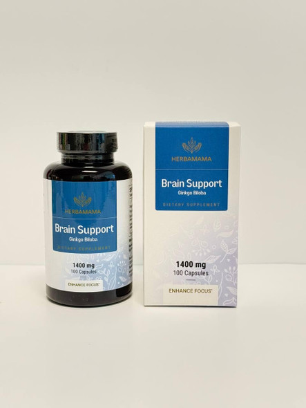 Herbamama Brain Support Capsules - 1400Mg Brain Support Supplement For Adults With Bacopa Panax Ginseng And Ginkgo Biloba - Vegan Non-Gmo Focus Supplement 100 Caps