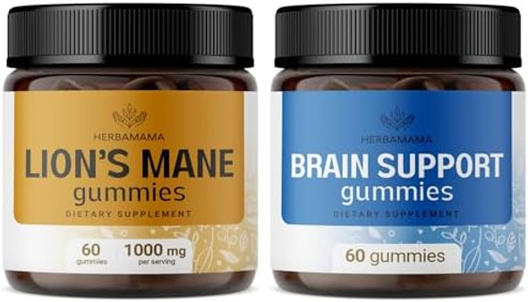 Herbamama Lion'S Mane & Brain Support Kit - Bundle Of 1000Mg Lion'S Mane Gummies & Brain Support Complex Gummies - Vegan Non-Gmo Gelatin- - 2 Pack
