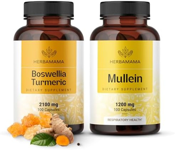 Herbamama Boswellia Turmeric And Mullein Leaf Capsules Kit - Bundle Of 2100 Mg Boswellia Turmeric & 1200 Mg Mullein Leaf Capsules - Vegan Non Gmo Gelatin- - 2 Pack Herbamama Boswellia Turmeric And Mullein Leaf Capsules Kit - Bundle Of 2100 Mg Boswellia Turmeric & 1200 Mg Mullein Leaf Capsules - Vegan Non Gmo Gelatin- - 2 Pack