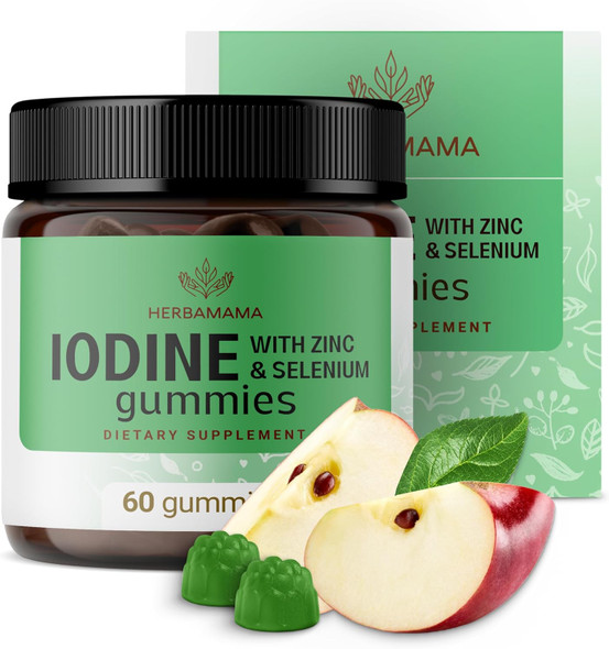 Herbamama Iodine Gummies - Potassium Iodine Zinc & Selenium For Immune Defense & Brain Support - Vegan Non-Gmo Immune Support Supplement - 60 Pectin-Based Apple-Flavored Chews Herbamama Iodine Gummies - Potassium Iodine Zinc & Selenium For Immune Defense & Brain Support - Vegan Non-Gmo Immune Support Supplement - 60 Pectin-Based Apple-Flavored Chews