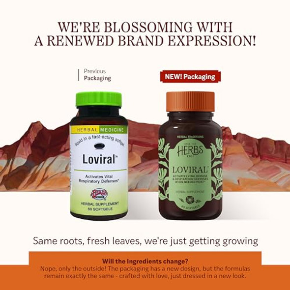 Herbs Etc. Loviral - Lung Health Supplement For Respiratory Defense & Support - Herbal Supplement With Lomatium Pelargonium & Osha - Gluten- - 60 Softgels (60 Servings)