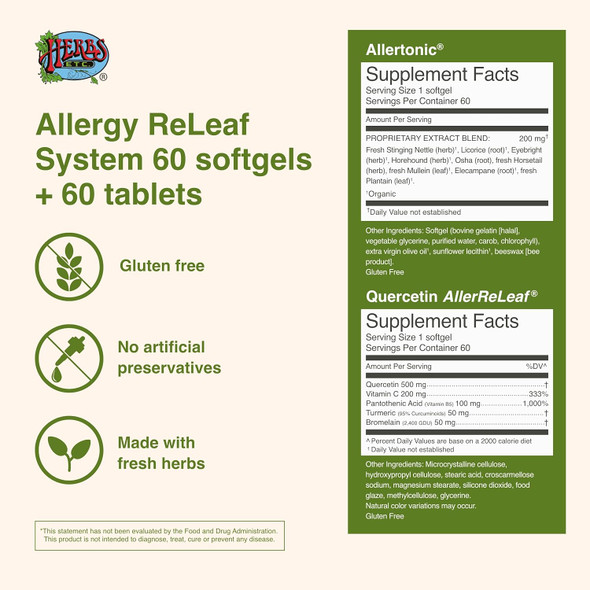Herbs Etc. Allergy Releaf System - Seasonal Discomfort Supplement - Provides Support For Sneezing & Itchy Eyes - Supports Sinus Function - 60 Softgels 60 Tablets (60 Servings)