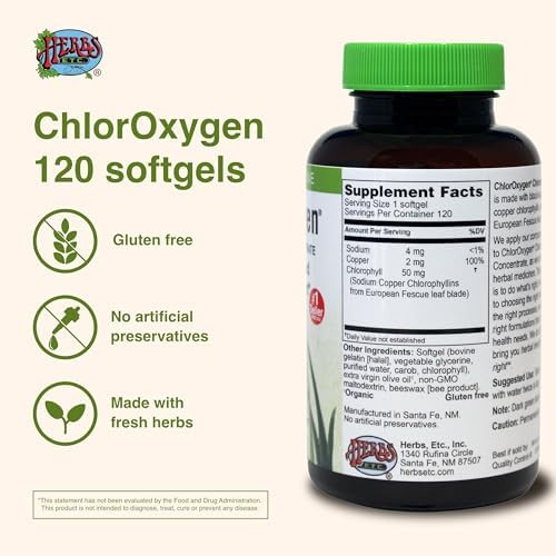 Herbs Etc. Chloroxygen & Lung Tonic – Chlorophyll & Herbal Lung Support For Blood Oxygen Energy Breathing & Bronchial Health With Mullein Horehound & Grindelia – 240 Softgels