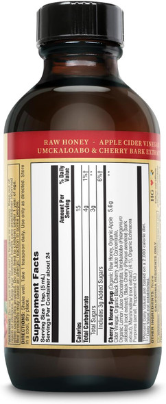 Honey Gardens Cherry & Honey Soothing Throat Syrup Apitherapy Formula With Organic Raw Honey Organic Apple Cider Vinegar Black Cherry And Herbal Extracts 24 Servings 4 Fl. Oz.