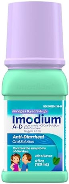 Imodium A-D Children'S Liquid Anti-Diarrheal Medicine With Loperamide Hcl Oral Solution For Diarrhea Symptom Treatment & Control For Kids Ages 6+ Mint Flavor 4 Fl. Oz