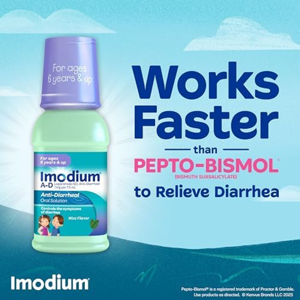 Imodium A-D Children'S Liquid Anti-Diarrheal Medicine With Loperamide Hcl Oral Solution For Diarrhea Symptom Treatment & Control For Kids Ages 6+ Mint Flavor 4 Fl. Oz