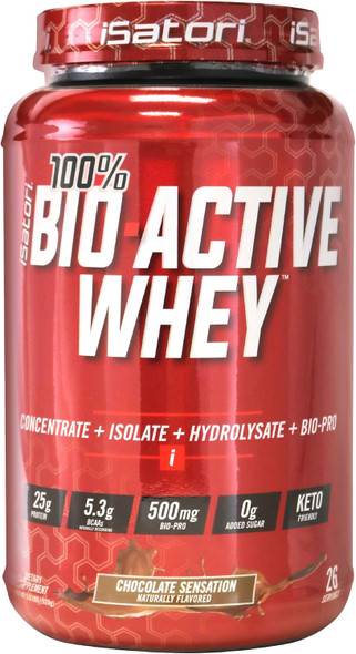 Isatori 100% Bio-Active Whey Protein Muscle Growth & Recovery With Whey Isolate Hydrolysate Concentrate Bcaas & Colostrum Peptides 25G Of Protein Per Serving - Chocolate Sensation (26 Servings)