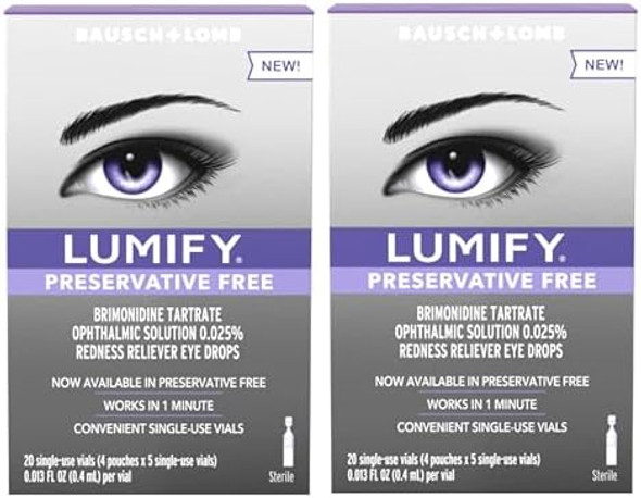 Lumify Redness Reliever Preservative  Eye Drops 20 Single Use Vials (Pack Of 2)