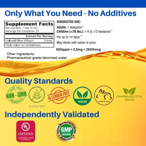 Natural Path Silver Wings Colloidal Silver 500Ppm Immune Support Supplement 4 Fl. Oz. Dropper