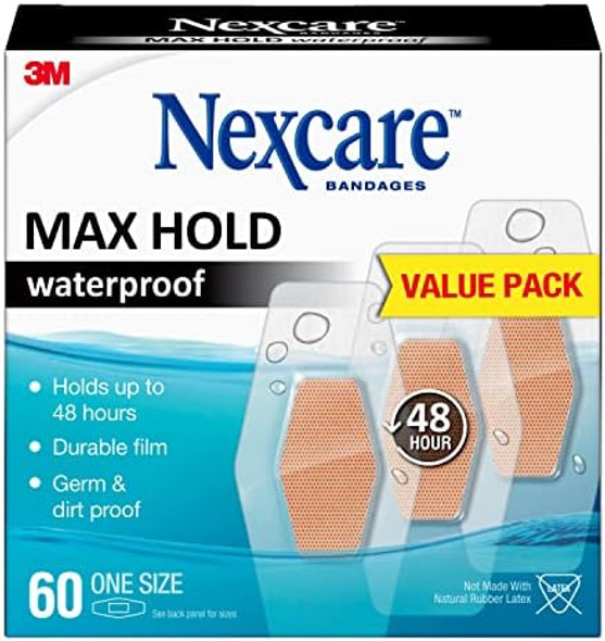 Nexcare Max Hold Waterproof Bandages Stays On For 48 Hours Flexible Bandages For Fingers Knees And Heels - 60 Pack Clear Waterproof Bandages Nexcare Max Hold Waterproof Bandages Stays On For 48 Hours Flexible Bandages For Fingers Knees And Heels - 60 Pack Clear Waterproof Bandages
