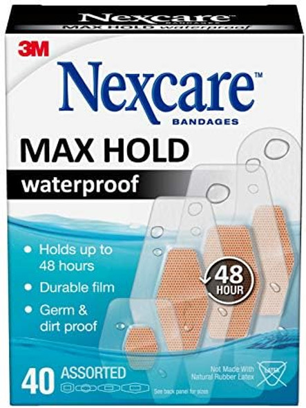 Nexcare Max Hold Waterproof Bandages Stays On For 48 Hours Flexible Bandages For Fingers Knees And Heels - 40 Pack Clear Waterproof Bandages