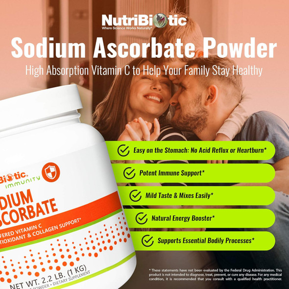 Nutribiotic - Sodium Ascorbate Buffered Vitamin C Powder 2.2 Lb  Vegan Non-Acidic & Easier On Digestion Than Ascorbic Acid  Essential Immune Support & Antioxidant Supplement  Gluten & Gmo