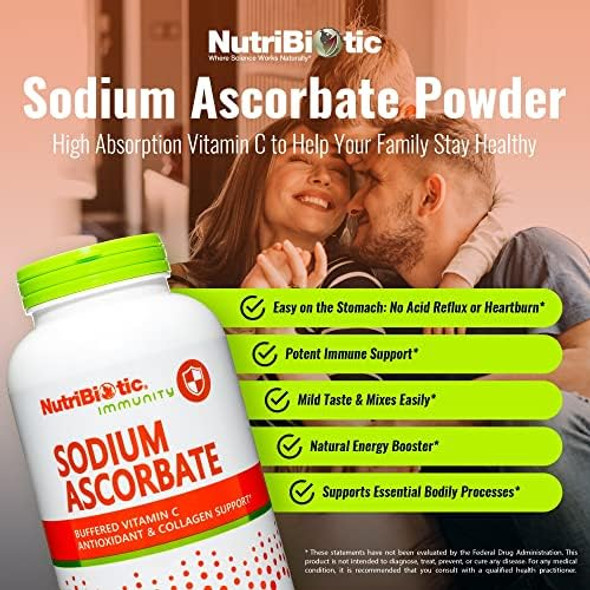 Nutribiotic - Sodium Ascorbate Buffered Vitamin C Powder 16 Oz  Vegan Non-Acidic & Easier On Digestion Than Ascorbic Acid  Essential Immune Support & Antioxidant Supplement  Gluten & Gmo